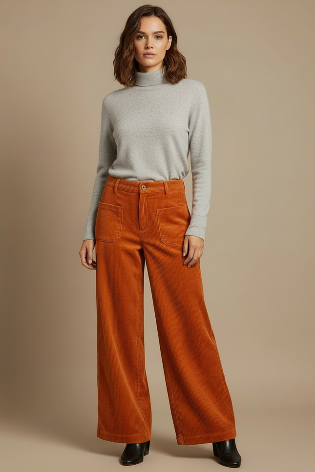 Pantalon Velours Orange - Cordé - vue 3