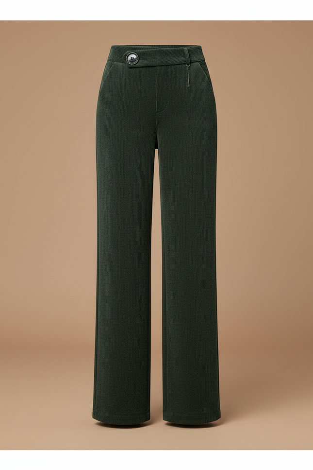 Pantalon Velours Côtelé Vert Taille Haute Ample Femme - Cordé - vue 3