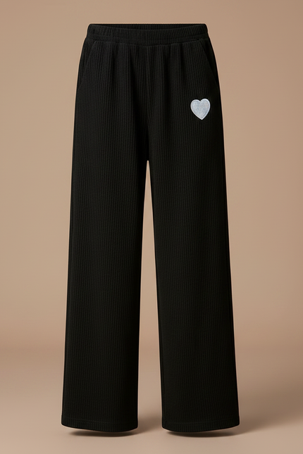 Pantalon Velours Côtelé Noir Ample Cœur Fille - Cordé - vue 3