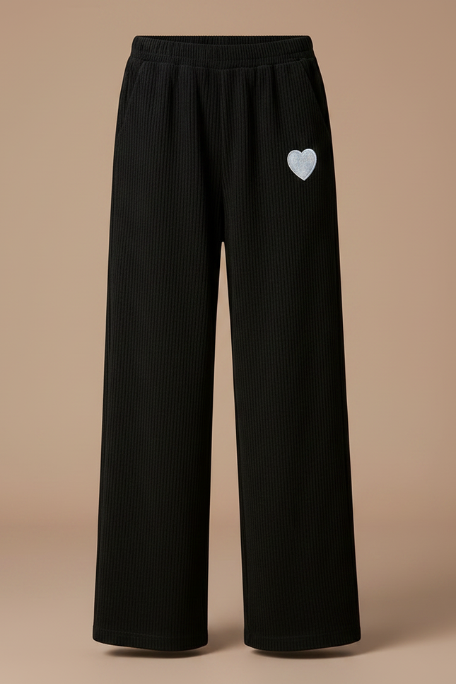 Pantalon Velours Côtelé Noir Ample Cœur Fille - Cordé - vue 3