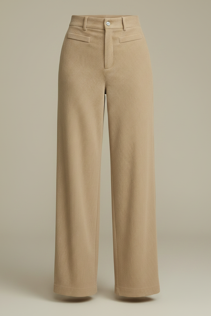 Pantalon Velours Beige Côtelé Large Taille Haute Élégant - Cordé - vue 3