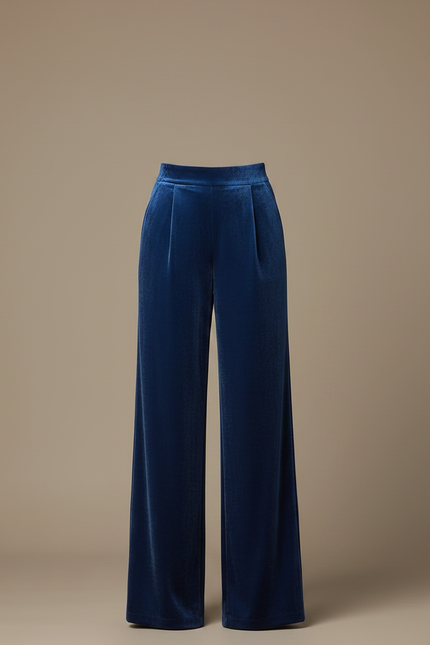 Pantalon Velours Bleu Ample Fluide Élégant Femme - vue 3