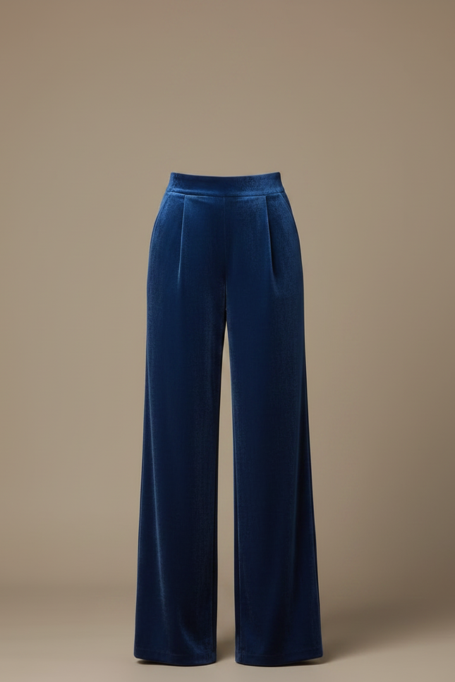 Pantalon Velours Bleu Ample Fluide Élégant Femme - vue 3