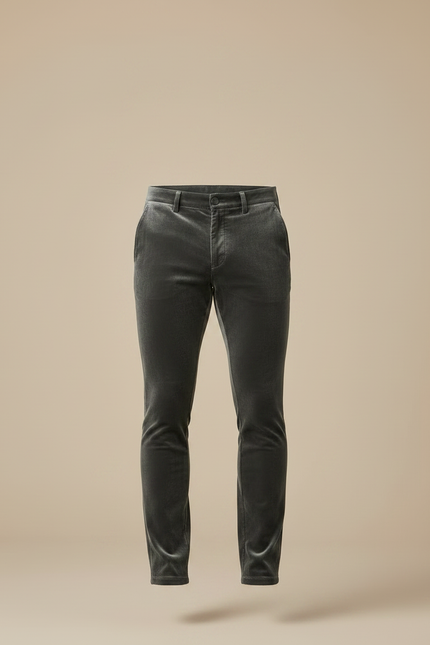 Pantalon Velours Gris Slim Homme Élégant Stretch - vue 3