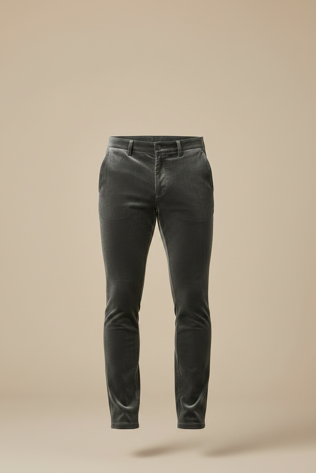 Pantalon Velours Gris Slim Homme Élégant Stretch - vue 3
