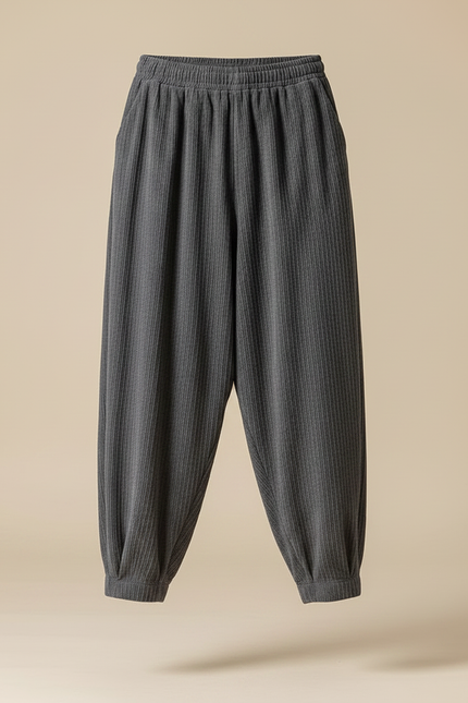 Pantalon Velours Gris Côtelé Ample Décontracté Homme - Cordé - vue 3