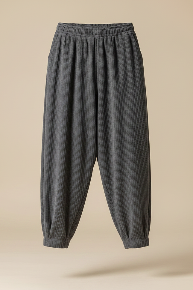 Pantalon Velours Gris Côtelé Ample Décontracté Homme - Cordé - vue 3
