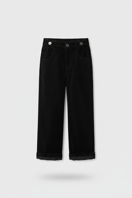 Pantalon Velours Fille Noir Large Cotelé - Cordé - vue 3