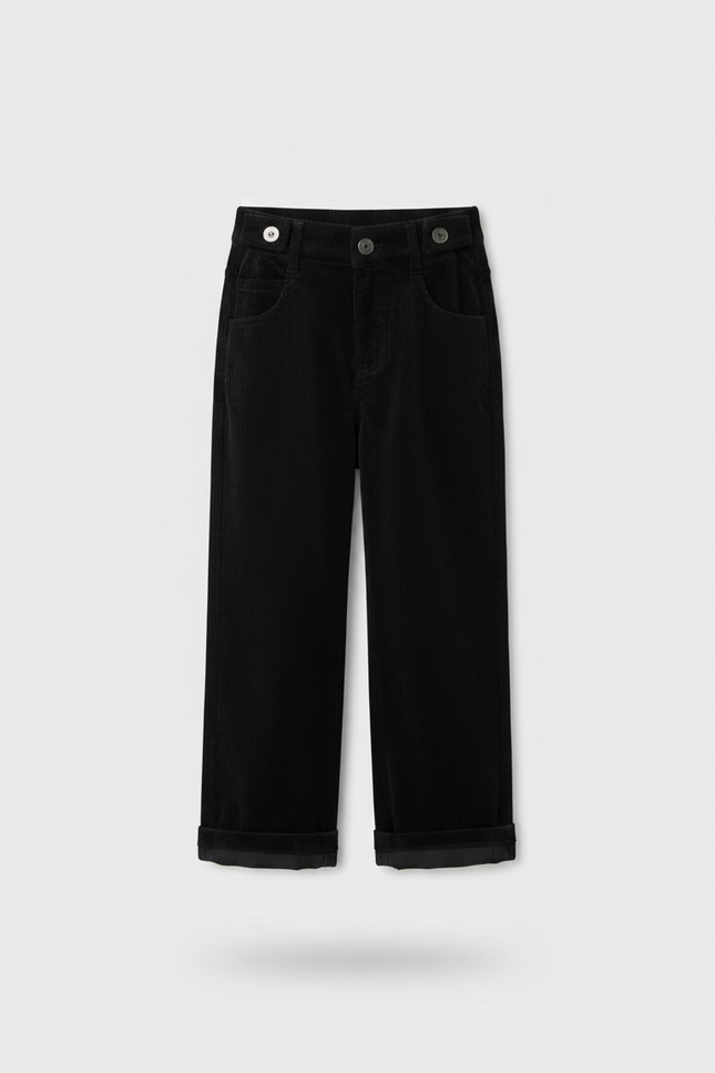 Pantalon Velours Fille Noir Large Cotelé - Cordé - vue 3