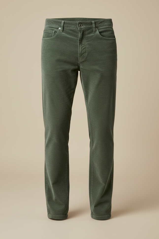 Pantalon Slim Velours - Vert Cordé - vue 3