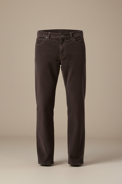 Pantalon Velours Marron Côtelé Droit Classique Homme - Cordé - vue 3