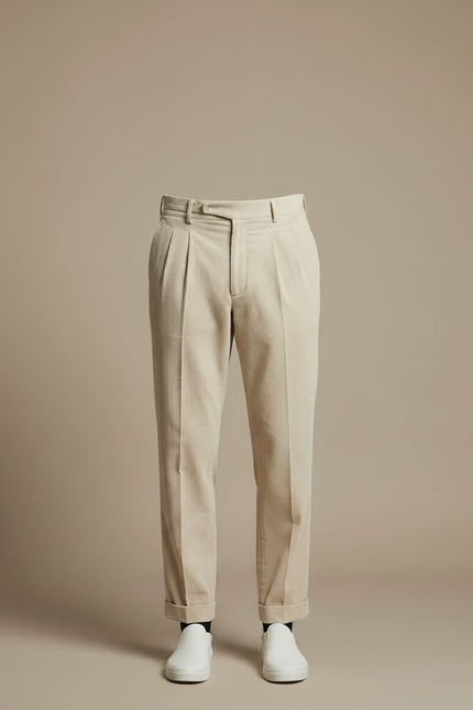 Pantalon Velours Côtelé Plissé Beige Homme Décontracté - Cordé - vue 3