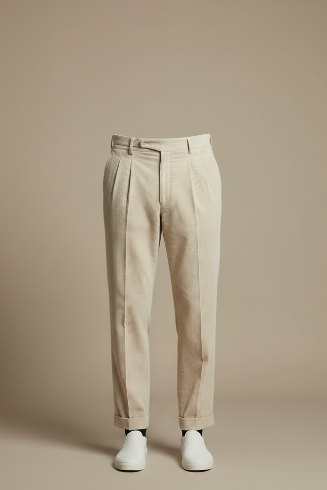 Pantalon Velours Côtelé Plissé Beige Homme Décontracté - Cordé - vue 3