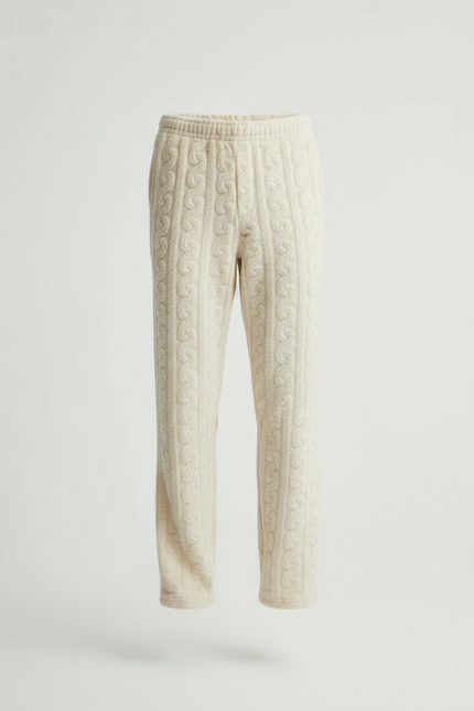 Pantalon Velours Crème Jacquard Confortable Homme - Beige Maille - vue 3