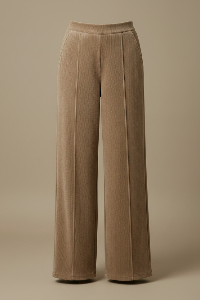 Pantalon Velours Beige Côtelé Ample Taille Haute - Cordé - vue 3