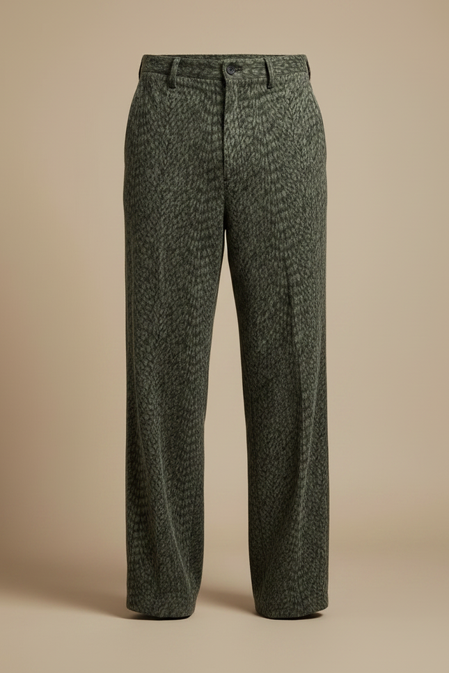Pantalon Velours Vert Imprimé Léopard Ample Homme - vue 3