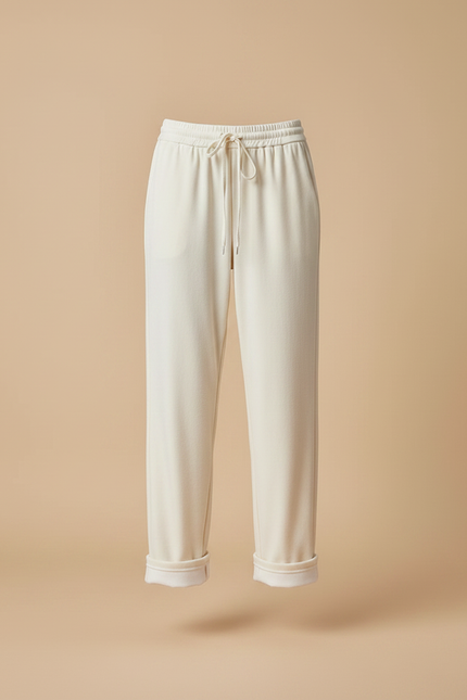 Pantalon Velours Crème Ample Confortable Cordon Femme - Beige - vue 3