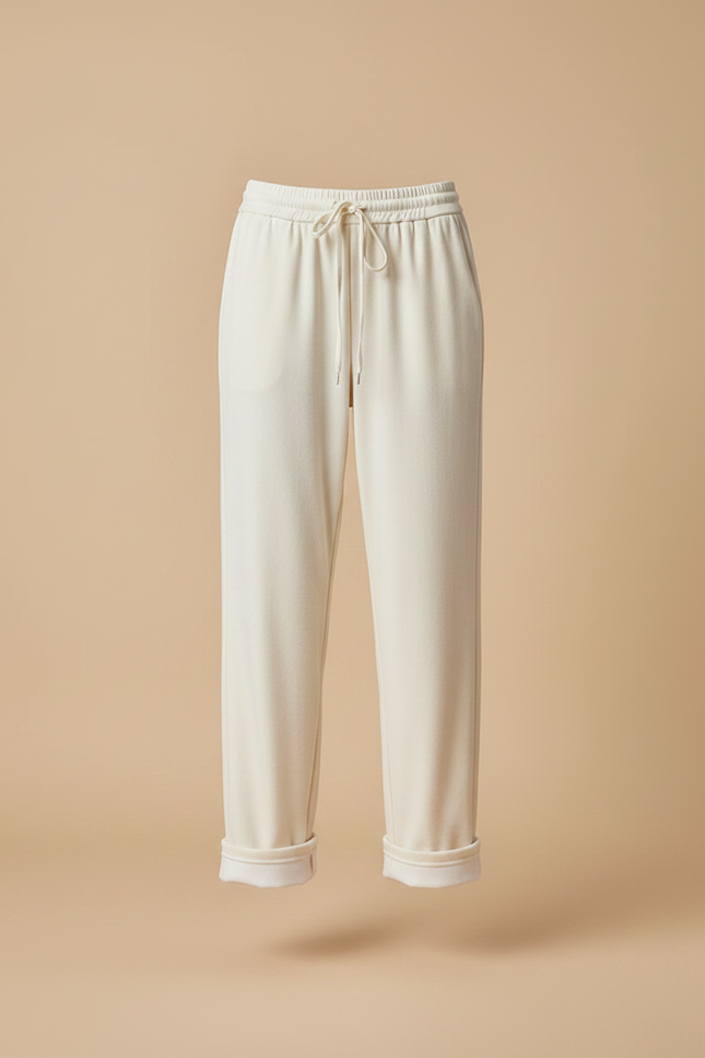 Pantalon Velours Crème Ample Confortable Cordon Femme - Beige - vue 3