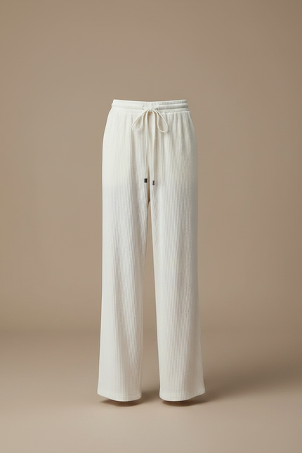 Pantalon Velours Côtelé Écru Large Décontracté Femme - Blanc Cordé - vue 3