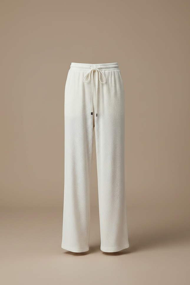 Pantalon Velours Côtelé Écru Large Décontracté Femme - Blanc Cordé - vue 3