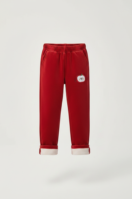 Pantalon Velours Rouge Brodé Doux Enfant Hiver - vue 3