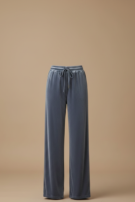 Pantalon Velours Gris Droit Ample Taille Haute - vue 3
