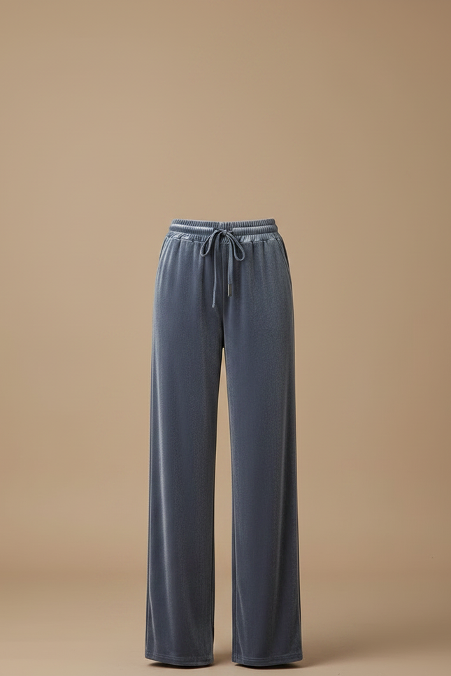 Pantalon Velours Gris Droit Ample Taille Haute - vue 3