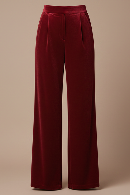 Pantalon Velours Rouge Ample Taille Haute Élégant - Bordeaux - vue 3