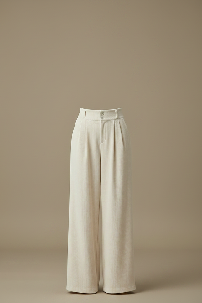 Pantalon Velours Large Crème Taille Haute Confortable - Beige Cordé - vue 3