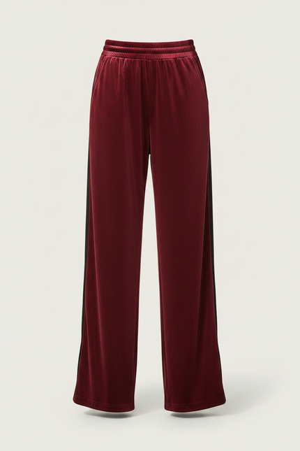 Pantalon Velours Bordeaux Large Fluide Élégant Femme - vue 3