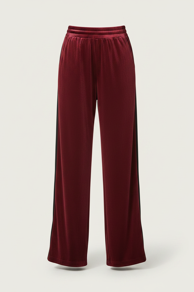 Pantalon Velours Bordeaux Large Fluide Élégant Femme - vue 3