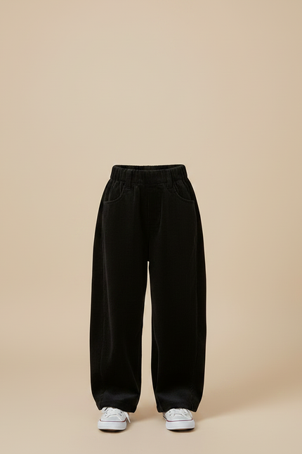 Pantalon Velours Noir Ample Côtelé Décontracté Enfant - Cordé - vue 3
