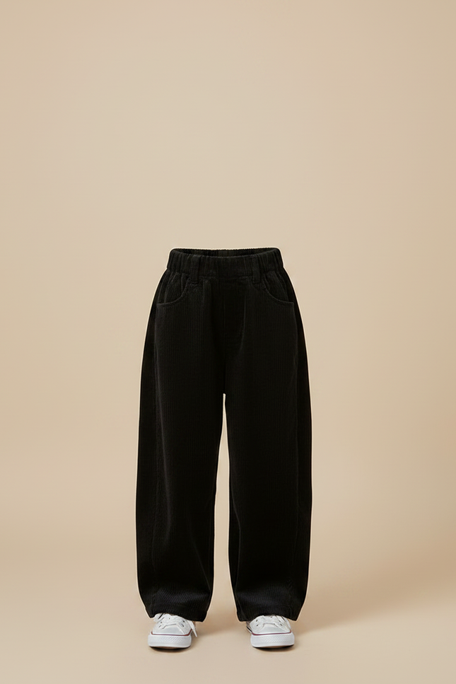 Pantalon Velours Noir Ample Côtelé Décontracté Enfant - Cordé - vue 3