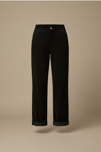 Pantalon Velours Noir Ample Taille Haute Femme - Cordé - vue 3