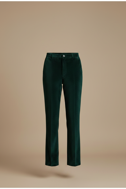 Pantalon Velours Vert Côtelé Droit Femme Élégant - Cordé - vue 3