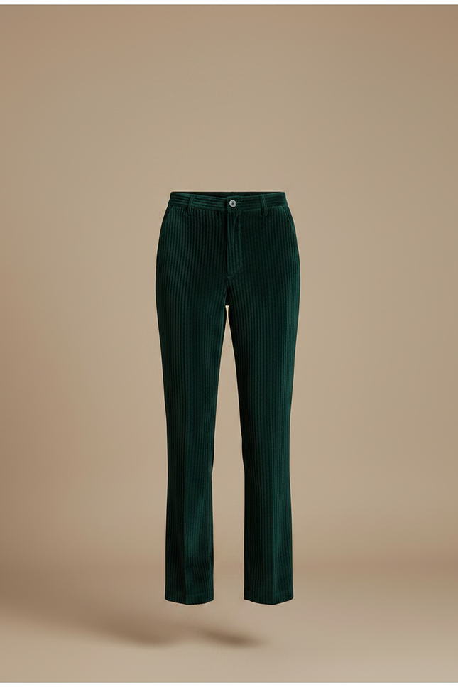 Pantalon Velours Vert Côtelé Droit Femme Élégant - Cordé - vue 3