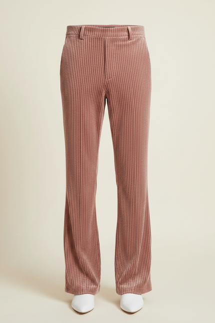 Pantalon Velours Rose Côtelé Évasé Large Élégant Femme - Cordé - vue 3
