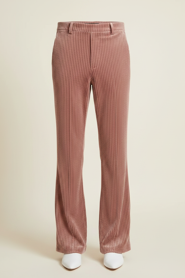 Pantalon Velours Rose Côtelé Évasé Large Élégant Femme - Cordé - vue 3