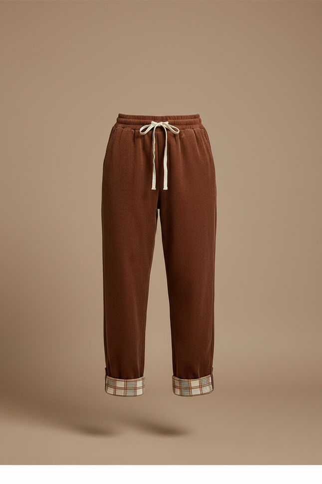 Pantalon Velours Marron Côtelé Droit Décontracté Plaid - Cordé - vue 3