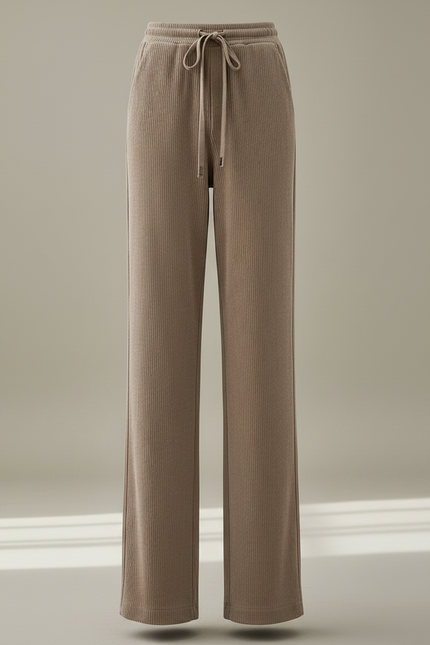 Pantalon Velours Beige Côtelé Ample Taille Haute Décontracté - Cordé - vue 3
