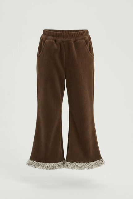 Pantalon Velours Marron Côtelé Évasé Franges Fille - Cordé - vue 3