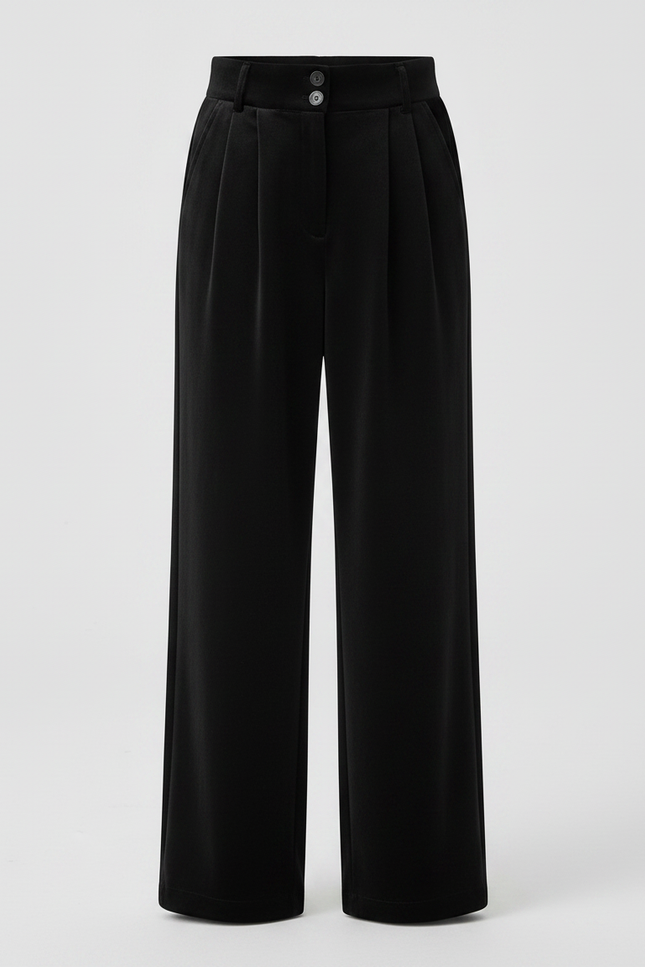Pantalon Velours Noir Ample Droit Taille Haute - vue 3