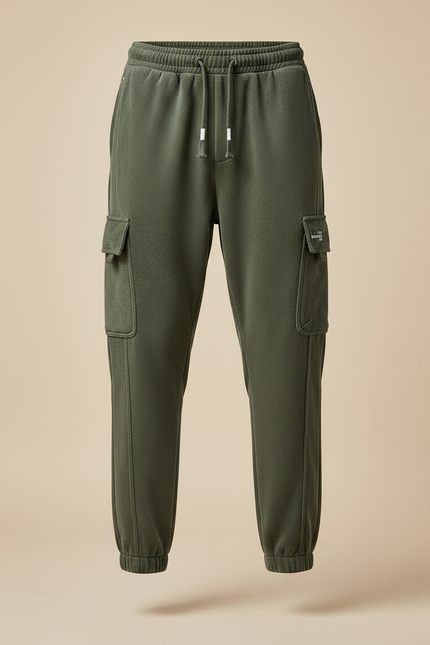 Pantalon Velours Cargo Vert Homme Jogging Décontracté - Kaki - vue 3
