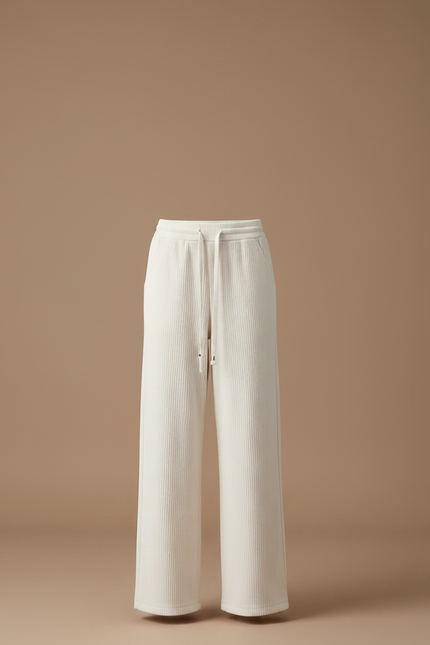 Pantalon Velours Crème Côtelé Ample Décontracté Fluide - Beige Maille - vue 3
