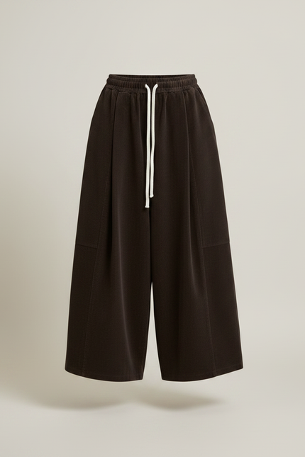 Pantalon Velours Marron Ample Côtelé Élastiqué Femme - vue 3