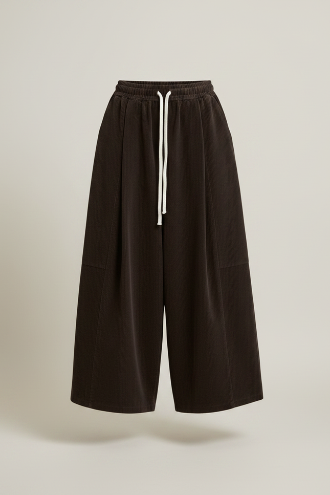 Pantalon Velours Marron Ample Côtelé Élastiqué Femme - vue 3