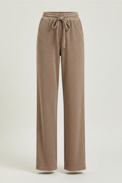 Pantalon Velours Cotelé Femme Droit - Camel Cordé - vue 3