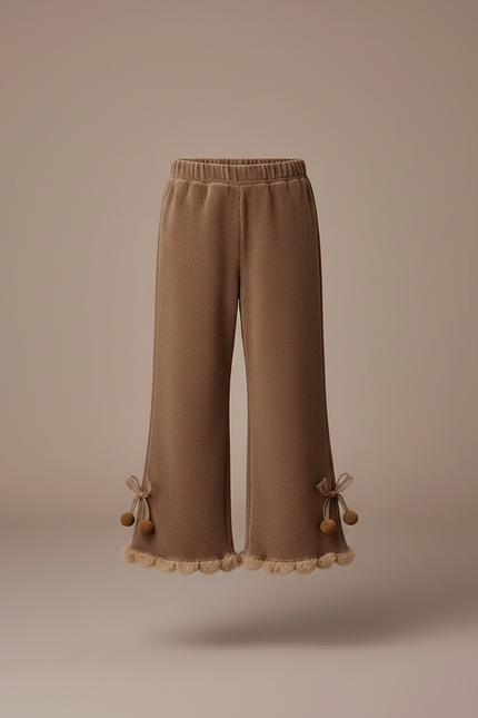 Pantalon Velours Marron Évasé Pompons Fille Hiver - vue 3