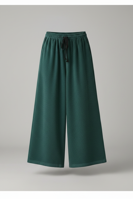 Pantalon Velours Vert Côtelé Ample Taille Haute Femme - Cordé - vue 3