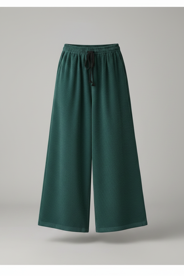 Pantalon Velours Vert Côtelé Ample Taille Haute Femme - Cordé - vue 3